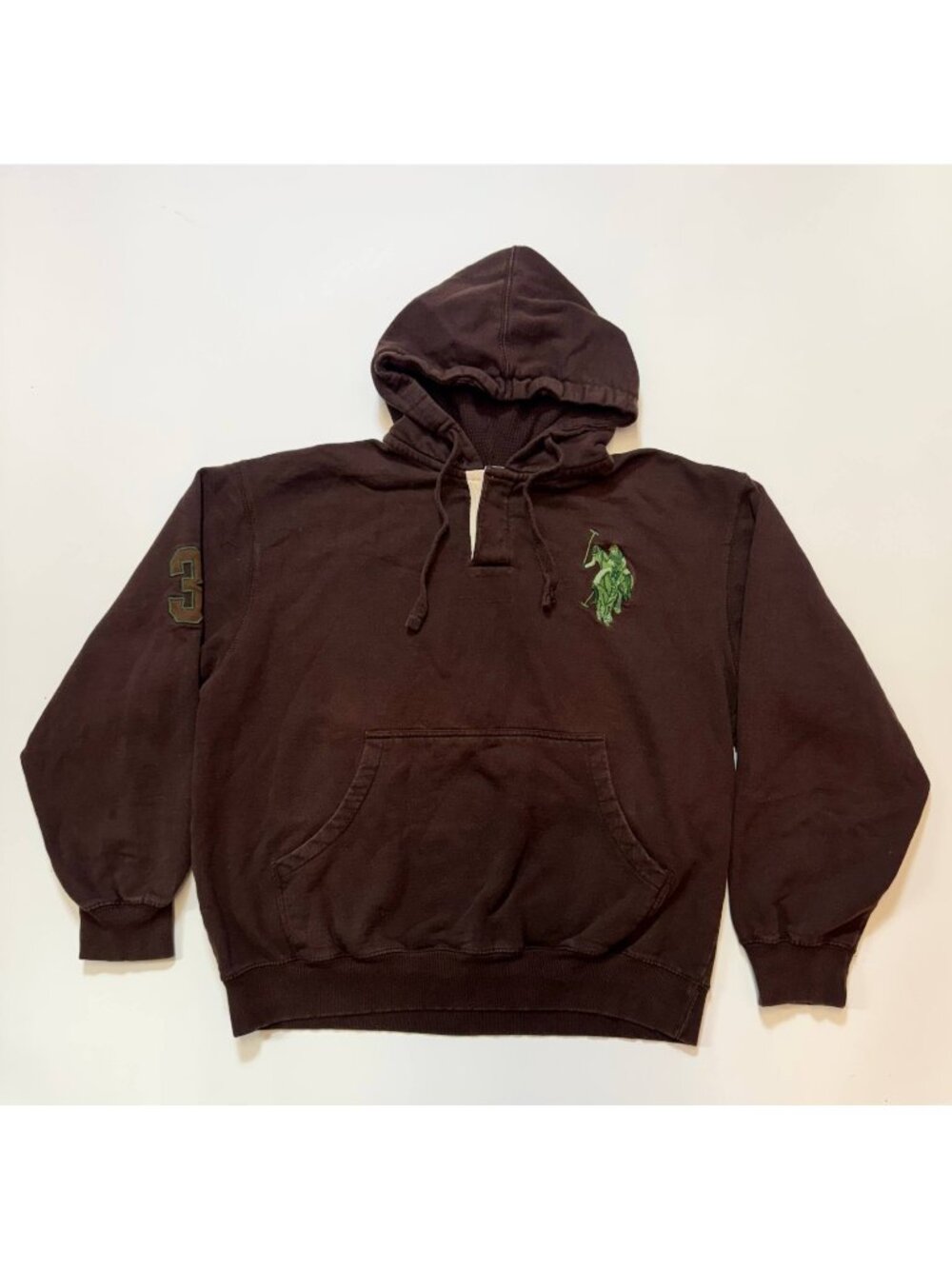 U.S. Polo Assn Hoodie Mens L Brown Big Horse Pullover Sweatshirt Faded